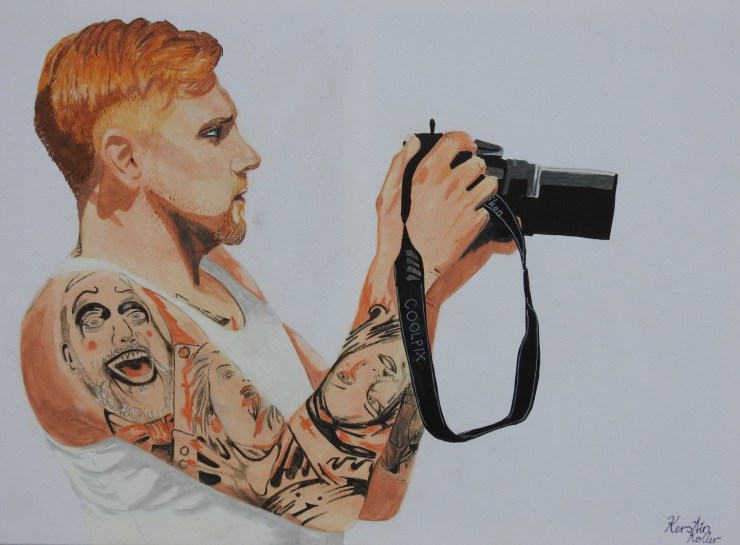 Acryl, Mann, Kamera, Tattoos, Malerei