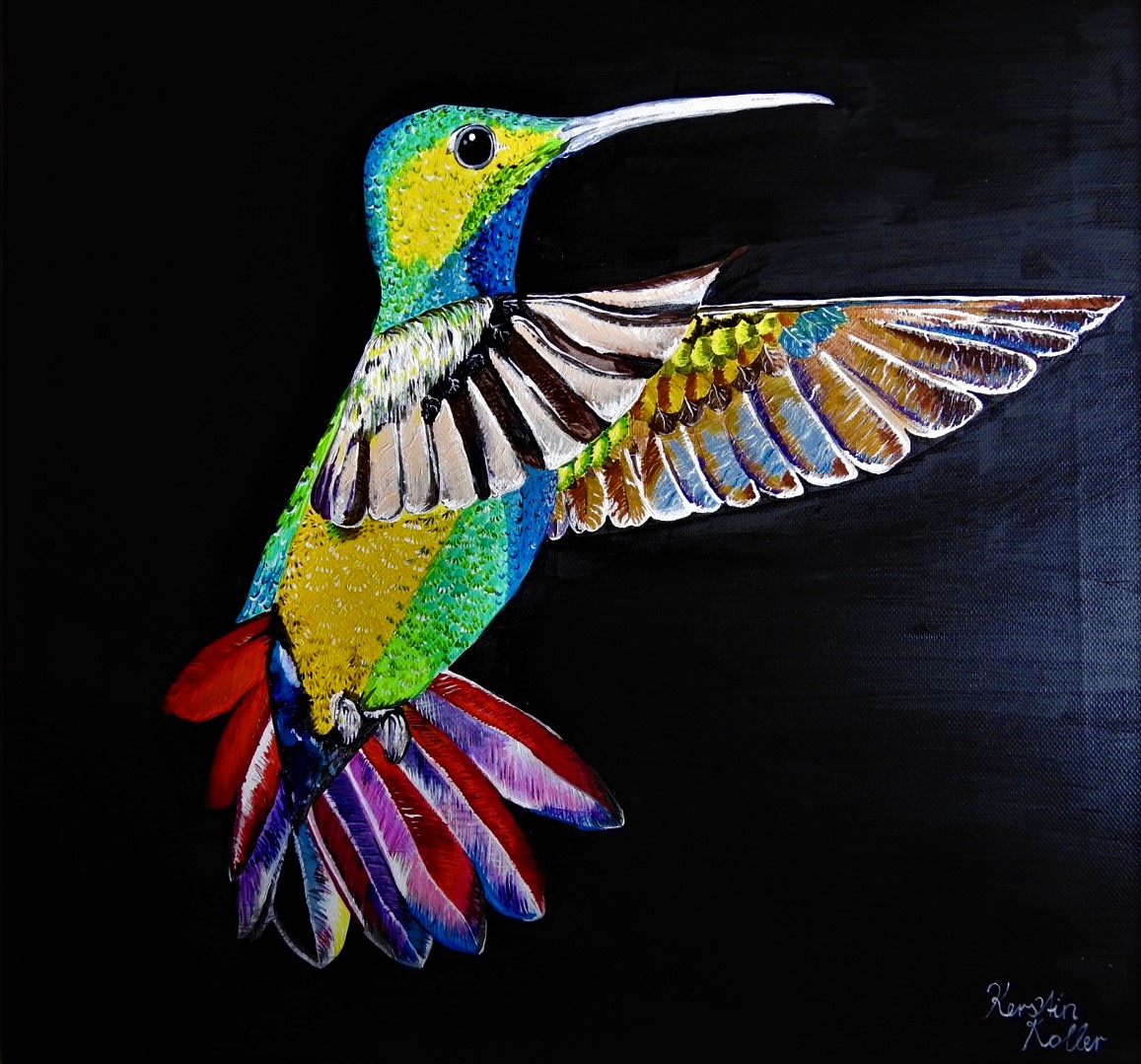 Acryl, Kolibri, Vogel, bunt, Malerei