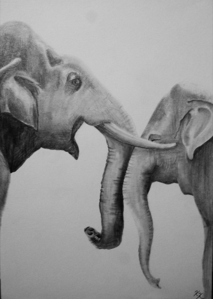 Graphit Bleistift Elefant Mama Kind Liebe Mutter Tochter 